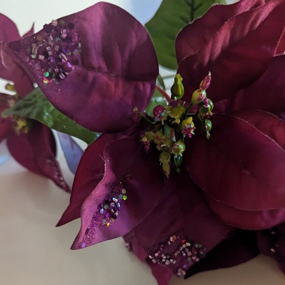 NWT 2 Red Burgundy Poinsettia Floral Bushes Christmas Holiday Ashland Home Decor - Picture 7 of 11